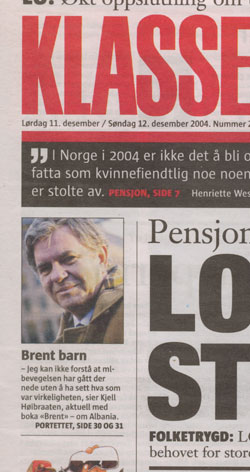 Forsidehenvisning Klassekampen 11. desember 2004
